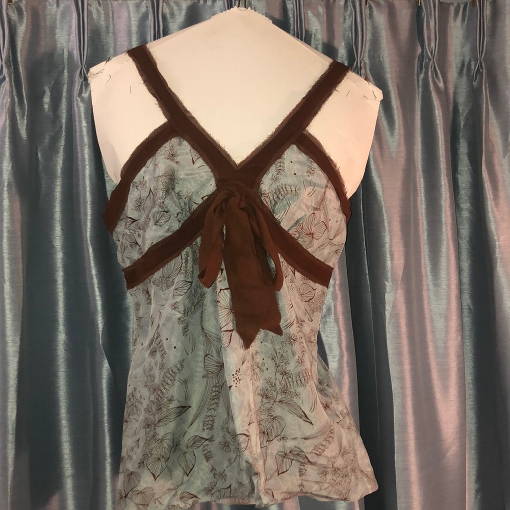 BCBG blue and brown silk top NWT